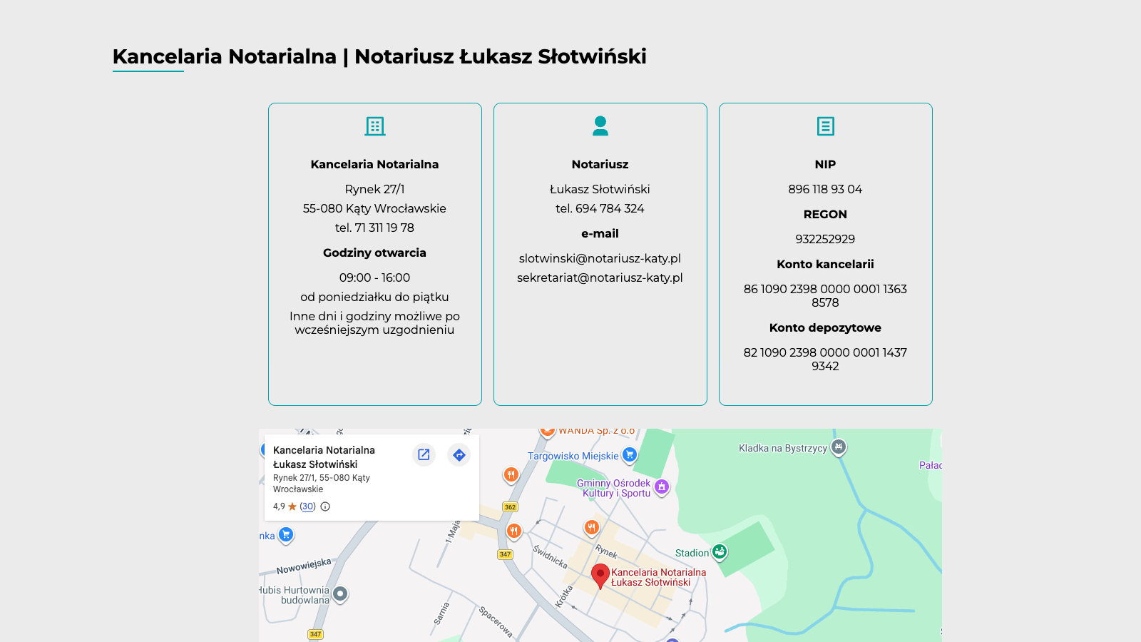 Podgląd strony Notariusz Katy